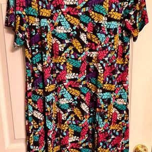 LuLaRoe Multicolor Feather Print Carly Dress